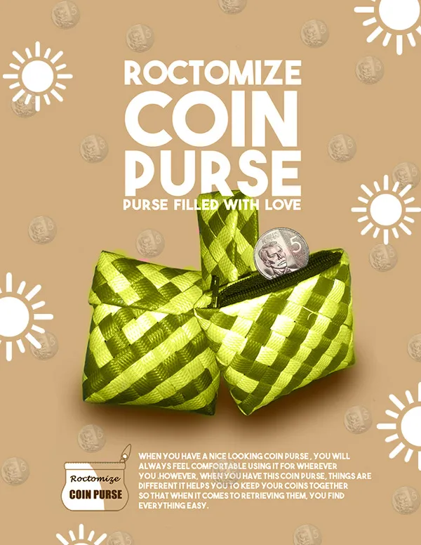 Product ad for a crochet coin purse