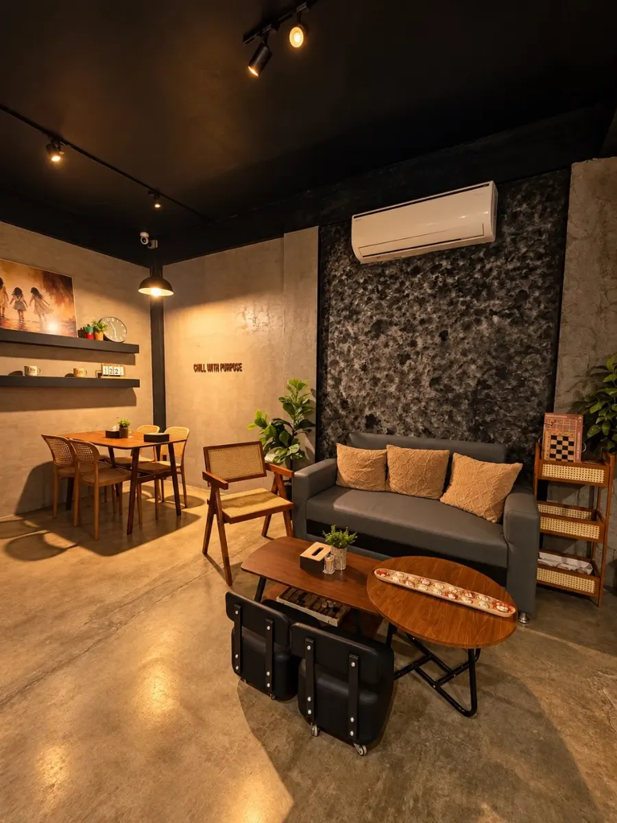 Beastro lounge with sofa and warm lights
